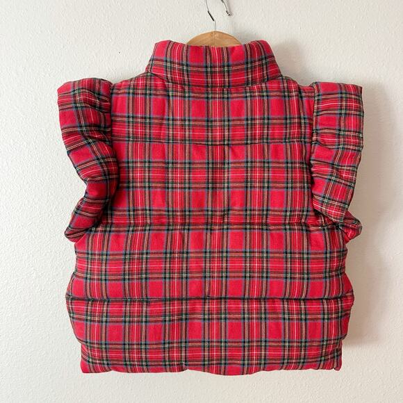Mainstrip Red Plaid Ruffle Trim Zip Front Vest Women's Size Small - Picture 7 of 9